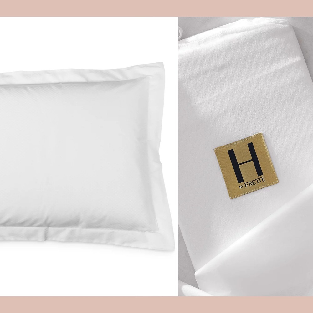 NWT $115 H by Frette [ 2 Standard Shams‎ ] Checkered Sateen in White #U1360